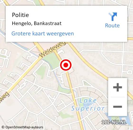 Locatie op kaart van de 112 melding: Politie Hengelo, Bankastraat op 12 juli 2023 22:46