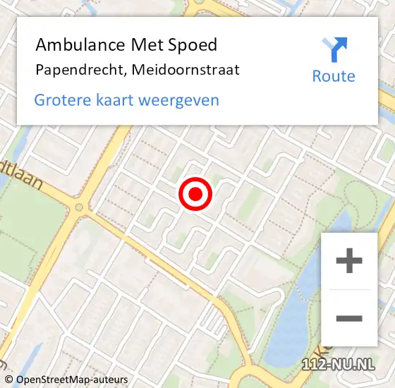 Locatie op kaart van de 112 melding: Ambulance Met Spoed Naar Papendrecht, Meidoornstraat op 12 juli 2023 23:06