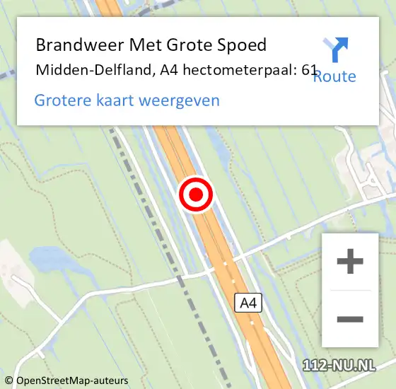 Locatie op kaart van de 112 melding: Brandweer Met Grote Spoed Naar Midden-Delfland, A4 hectometerpaal: 61 op 12 juli 2023 23:13