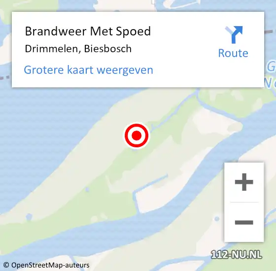 Locatie op kaart van de 112 melding: Brandweer Met Spoed Naar Drimmelen, Biesbosch op 12 juli 2023 23:18