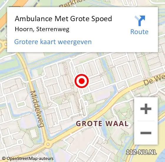 Locatie op kaart van de 112 melding: Ambulance Met Grote Spoed Naar Hoorn, Sterrenweg op 12 juli 2023 23:31