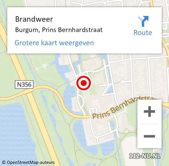 Locatie op kaart van de 112 melding: Brandweer Burgum, Prins Bernhardstraat op 13 juli 2023 00:05