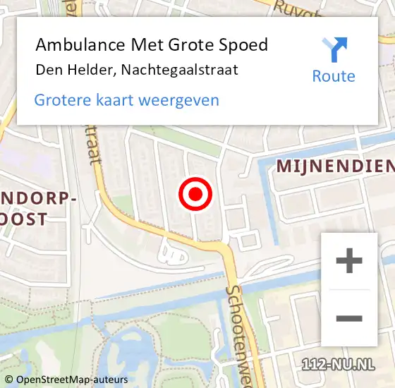 Locatie op kaart van de 112 melding: Ambulance Met Grote Spoed Naar Den Helder, Nachtegaalstraat op 13 juli 2023 00:34