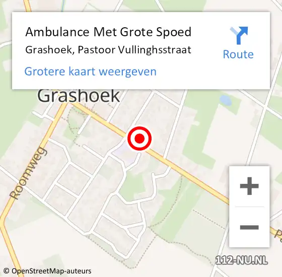 Locatie op kaart van de 112 melding: Ambulance Met Grote Spoed Naar Grashoek, Pastoor Vullinghsstraat op 1 september 2014 14:28