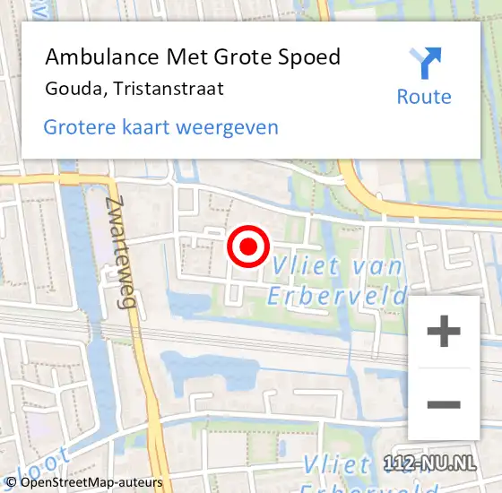 Locatie op kaart van de 112 melding: Ambulance Met Grote Spoed Naar Gouda, Tristanstraat op 13 juli 2023 03:05