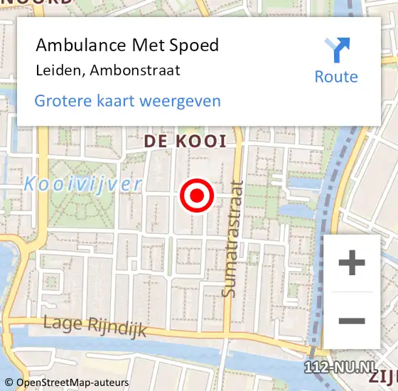 Locatie op kaart van de 112 melding: Ambulance Met Spoed Naar Leiden, Ambonstraat op 13 juli 2023 03:40