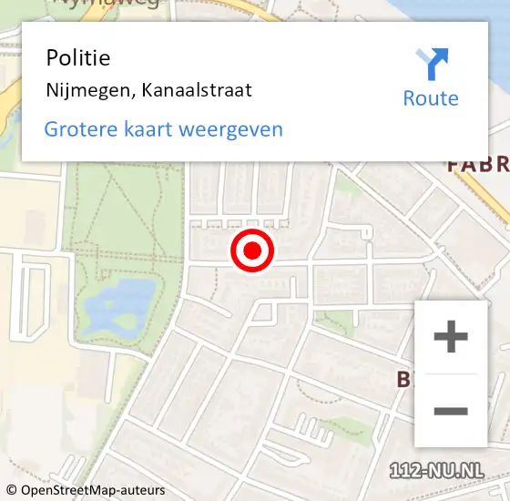 Locatie op kaart van de 112 melding: Politie Nijmegen, Kanaalstraat op 13 juli 2023 06:54