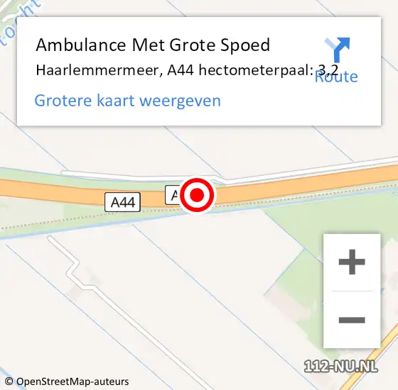 Locatie op kaart van de 112 melding: Ambulance Met Grote Spoed Naar Haarlemmermeer, A44 hectometerpaal: 3,2 op 13 juli 2023 08:10