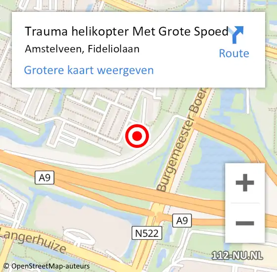 Locatie op kaart van de 112 melding: Trauma helikopter Met Grote Spoed Naar Amstelveen, Fideliolaan op 13 juli 2023 08:15