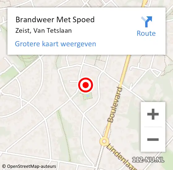 Locatie op kaart van de 112 melding: Brandweer Met Spoed Naar Zeist, Van Tetslaan op 13 juli 2023 08:16