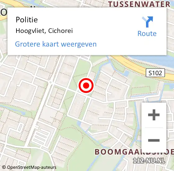 Locatie op kaart van de 112 melding: Politie Hoogvliet, Cichorei op 13 juli 2023 09:10