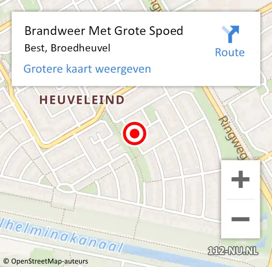 Locatie op kaart van de 112 melding: Brandweer Met Grote Spoed Naar Best, Broedheuvel op 1 september 2014 14:50