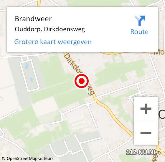 Locatie op kaart van de 112 melding: Brandweer Ouddorp, Dirkdoensweg op 13 juli 2023 10:18