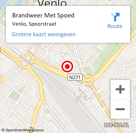 Locatie op kaart van de 112 melding: Brandweer Met Spoed Naar Venlo, Spoorstraat op 13 juli 2023 10:32