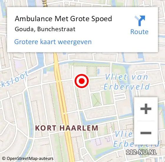 Locatie op kaart van de 112 melding: Ambulance Met Grote Spoed Naar Gouda, Bunchestraat op 13 juli 2023 10:35