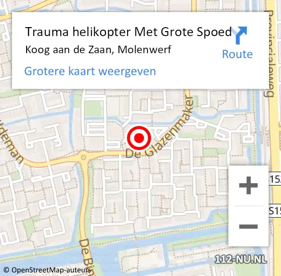Locatie op kaart van de 112 melding: Trauma helikopter Met Grote Spoed Naar Koog aan de Zaan, Molenwerf op 13 juli 2023 10:40