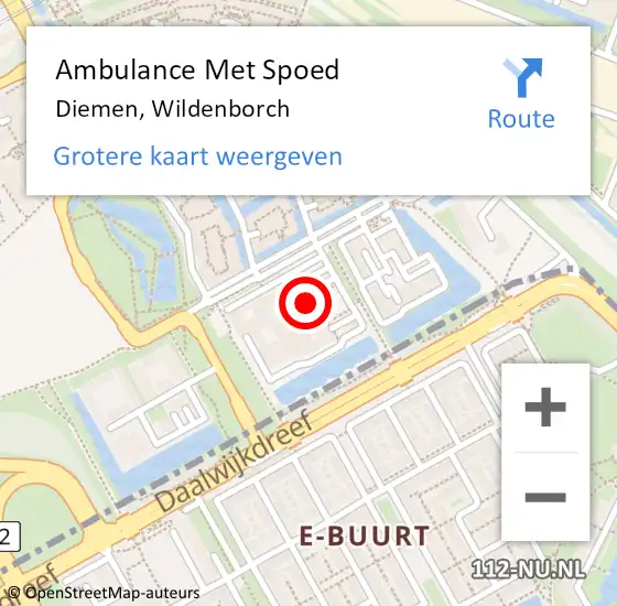 Locatie op kaart van de 112 melding: Ambulance Met Spoed Naar Diemen, Wildenborch op 13 juli 2023 10:44