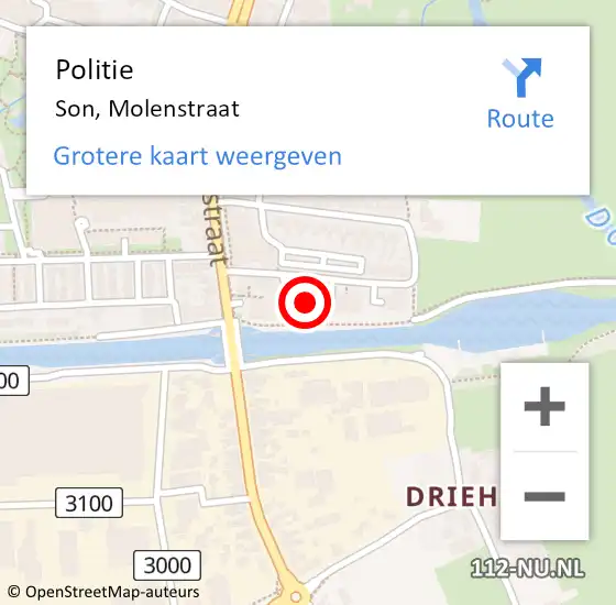 Locatie op kaart van de 112 melding: Politie Son, Molenstraat op 13 juli 2023 11:11