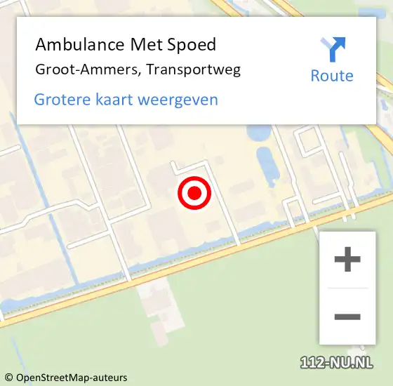 Locatie op kaart van de 112 melding: Ambulance Met Spoed Naar Groot-Ammers, Transportweg op 13 juli 2023 11:16