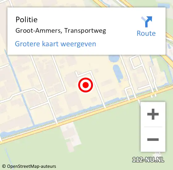 Locatie op kaart van de 112 melding: Politie Groot-Ammers, Transportweg op 13 juli 2023 11:17