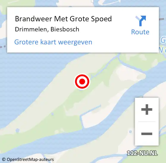 Locatie op kaart van de 112 melding: Brandweer Met Grote Spoed Naar Drimmelen, Biesbosch op 13 juli 2023 11:35