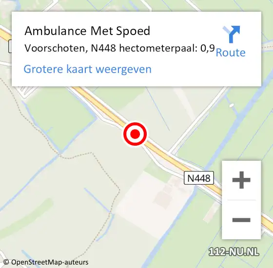 Locatie op kaart van de 112 melding: Ambulance Met Spoed Naar Voorschoten, N448 hectometerpaal: 0,9 op 13 juli 2023 11:36