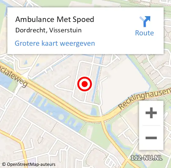 Locatie op kaart van de 112 melding: Ambulance Met Spoed Naar Dordrecht, Visserstuin op 13 juli 2023 11:39