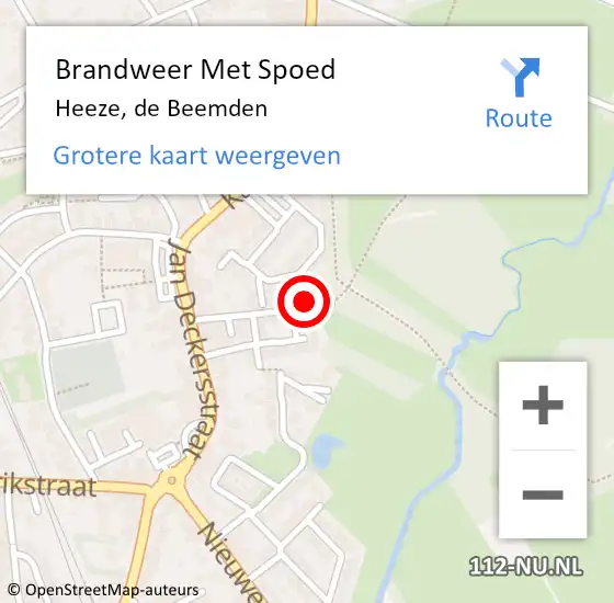 Locatie op kaart van de 112 melding: Brandweer Met Spoed Naar Heeze, de Beemden op 13 juli 2023 12:02