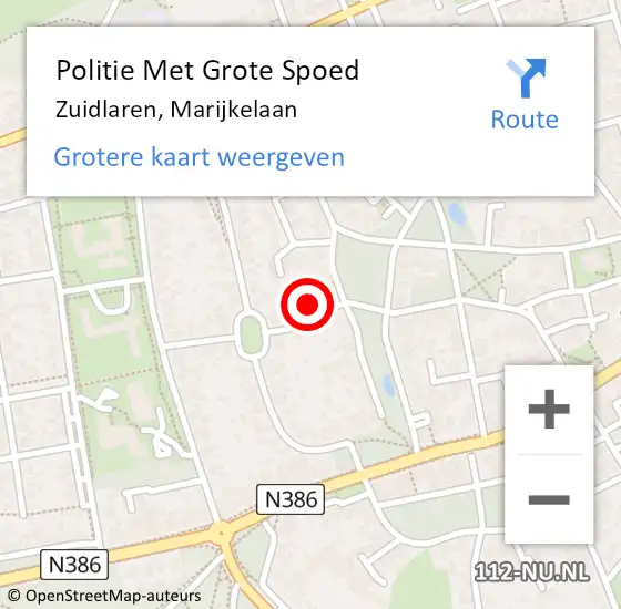 Locatie op kaart van de 112 melding: Politie Met Grote Spoed Naar Zuidlaren, Marijkelaan op 13 juli 2023 12:03