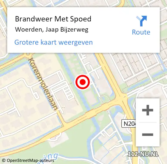 Locatie op kaart van de 112 melding: Brandweer Met Spoed Naar Woerden, Jaap Bijzerweg op 13 juli 2023 12:22