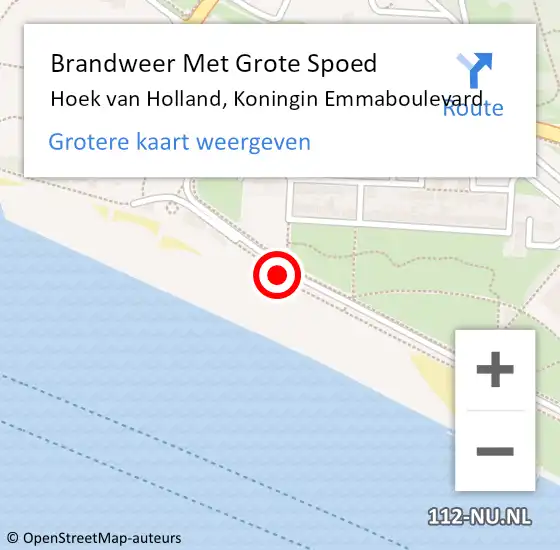 Locatie op kaart van de 112 melding: Brandweer Met Grote Spoed Naar Hoek van Holland, Koningin Emmaboulevard op 13 juli 2023 12:25