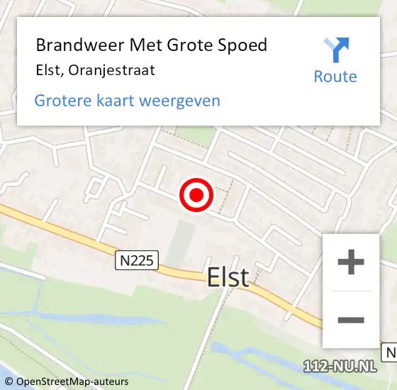 Locatie op kaart van de 112 melding: Brandweer Met Grote Spoed Naar Elst, Oranjestraat op 13 juli 2023 12:32