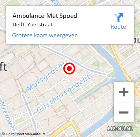 Locatie op kaart van de 112 melding: Ambulance Met Spoed Naar Delft, Yperstraat op 13 juli 2023 12:54