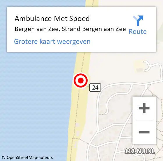 Locatie op kaart van de 112 melding: Ambulance Met Spoed Naar Bergen aan Zee, Strand Bergen aan Zee op 13 juli 2023 13:17