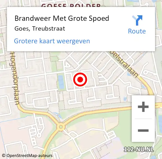 Locatie op kaart van de 112 melding: Brandweer Met Grote Spoed Naar Goes, Treubstraat op 13 juli 2023 13:20