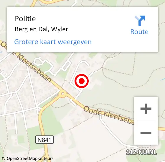 Locatie op kaart van de 112 melding: Politie Berg en Dal, Wyler op 13 juli 2023 13:41