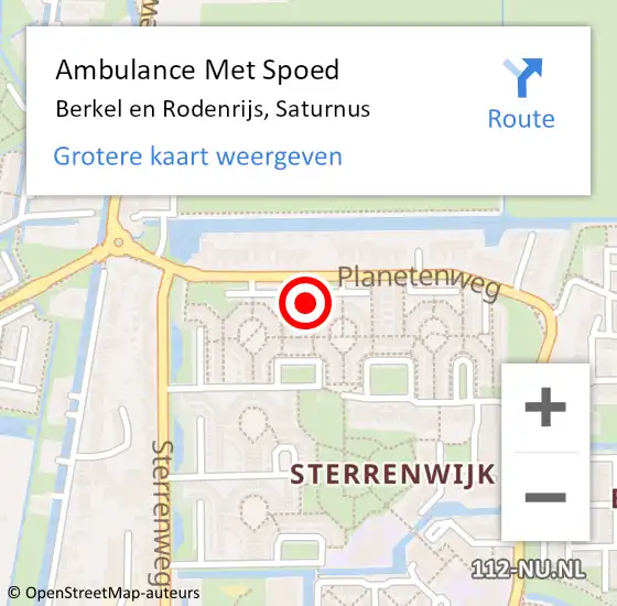 Locatie op kaart van de 112 melding: Ambulance Met Spoed Naar Berkel en Rodenrijs, Saturnus op 13 juli 2023 13:48