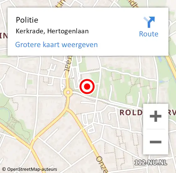 Locatie op kaart van de 112 melding: Politie Kerkrade, Hertogenlaan op 13 juli 2023 13:50