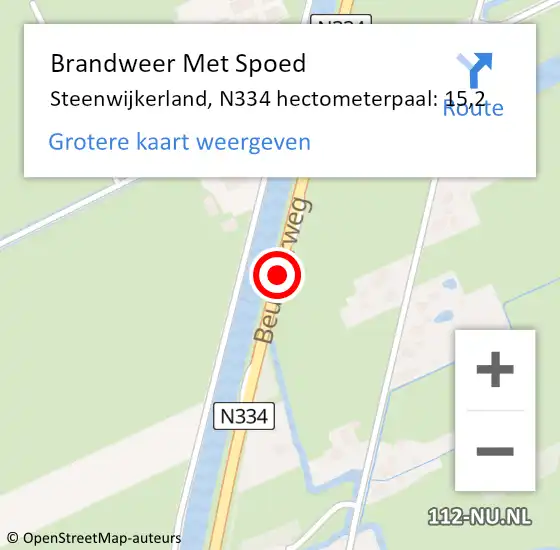 Locatie op kaart van de 112 melding: Brandweer Met Spoed Naar Steenwijkerland, N334 hectometerpaal: 15,2 op 13 juli 2023 14:02