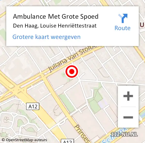 Locatie op kaart van de 112 melding: Ambulance Met Grote Spoed Naar Den Haag, Louise Henriëttestraat op 13 juli 2023 14:03