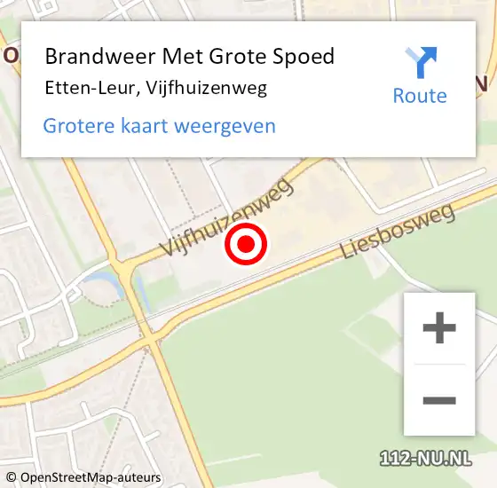 Locatie op kaart van de 112 melding: Brandweer Met Grote Spoed Naar Etten-Leur, Vijfhuizenweg op 13 juli 2023 14:34