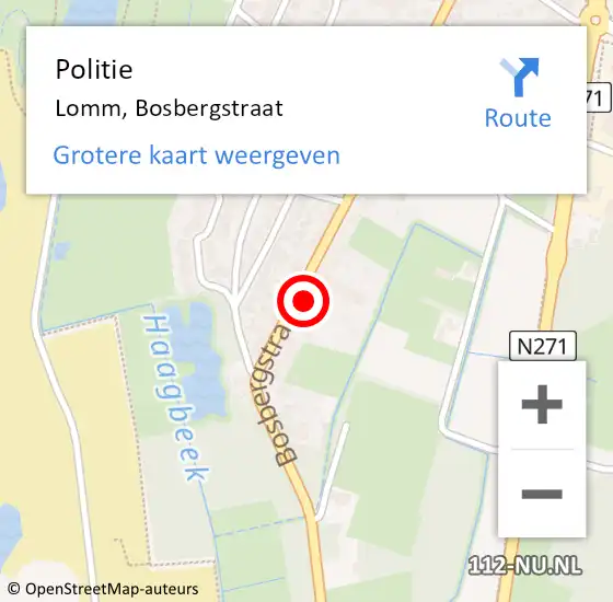 Locatie op kaart van de 112 melding: Politie Lomm, Bosbergstraat op 13 juli 2023 15:06