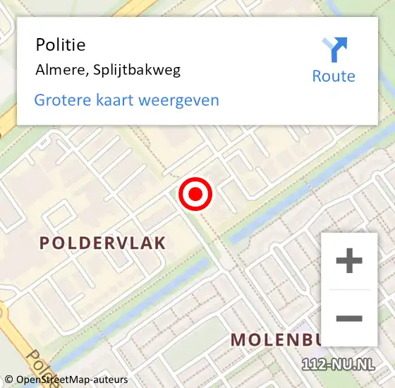 Locatie op kaart van de 112 melding: Politie Almere, Splijtbakweg op 13 juli 2023 15:11