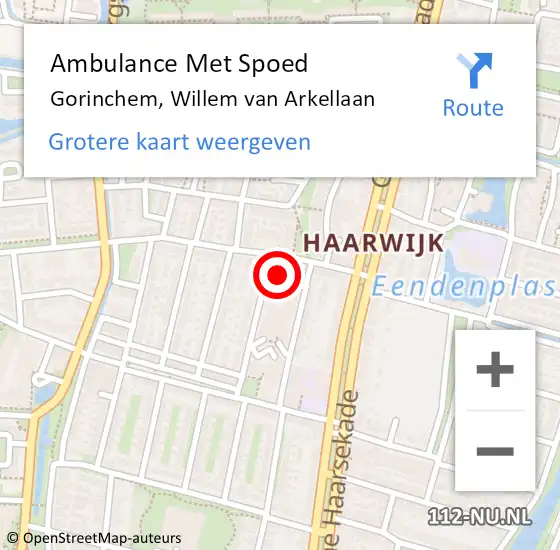 Locatie op kaart van de 112 melding: Ambulance Met Spoed Naar Gorinchem, Willem van Arkellaan op 13 juli 2023 15:21