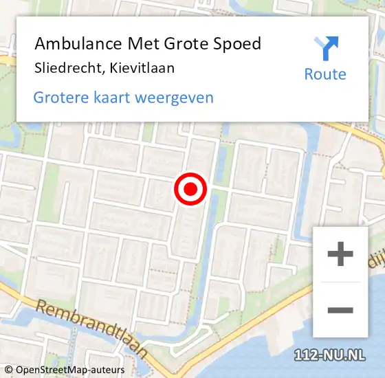 Locatie op kaart van de 112 melding: Ambulance Met Grote Spoed Naar Sliedrecht, Kievitlaan op 13 juli 2023 15:49