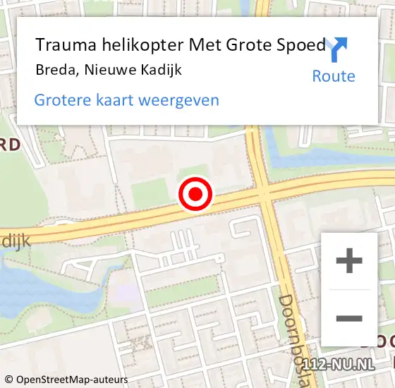 Locatie op kaart van de 112 melding: Trauma helikopter Met Grote Spoed Naar Breda, Nieuwe Kadijk op 13 juli 2023 15:57