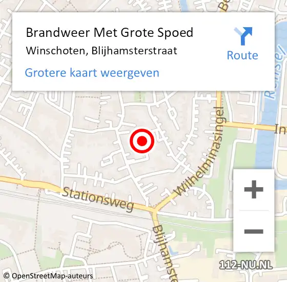 Locatie op kaart van de 112 melding: Brandweer Met Grote Spoed Naar Winschoten, Blijhamsterstraat op 13 juli 2023 16:07