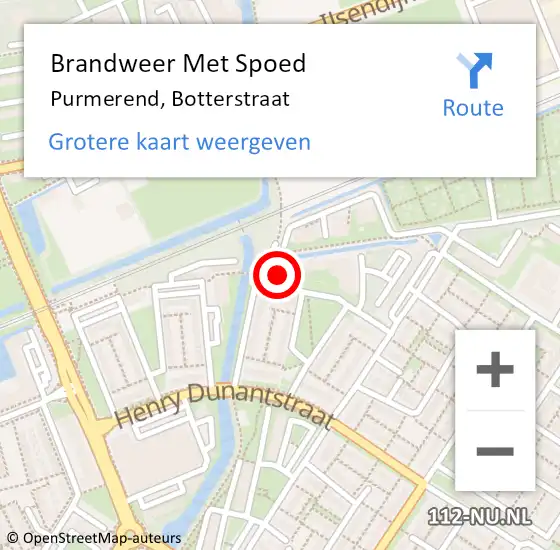 Locatie op kaart van de 112 melding: Brandweer Met Spoed Naar Purmerend, Botterstraat op 13 juli 2023 16:14