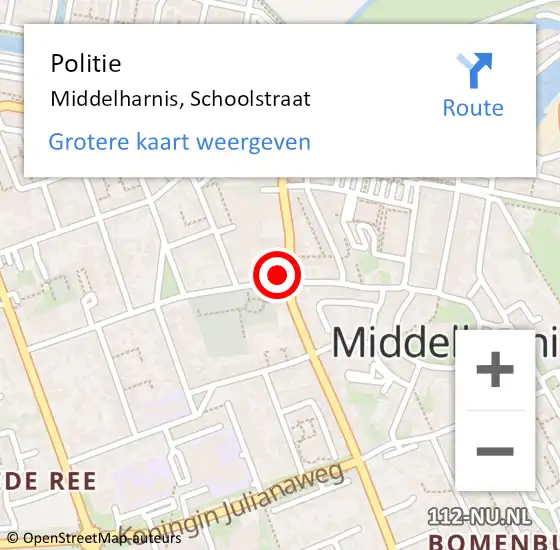 Locatie op kaart van de 112 melding: Politie Middelharnis, Schoolstraat op 13 juli 2023 16:16