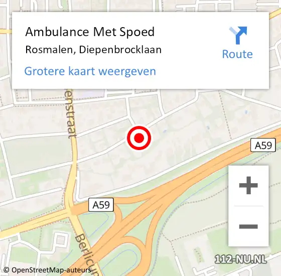 Locatie op kaart van de 112 melding: Ambulance Met Spoed Naar Rosmalen, Diepenbrocklaan op 1 september 2014 15:32